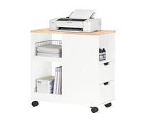 SoBuy Supporto per Stampante con Ruote - Mobiletto per Stampante con Cassetti e Vani, Tavolino Multifunzionale per Ufficio e Home Office, L60xP30xH60 cm