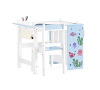 SoBuy Tavolino Bambini con 1 Sedia, Set Tavolo e Sedie per Bambini Multiattività con 2 Ripiani, Tavolo Disegno e Gioco, Sedia Scrivania Cameretta Blu 80x50x66cm KMB60-B