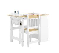 SoBuy Tavolino Bambini con 1 Sedia, Set Tavolo e Sedie per Bambini Multiattività con 2 Ripiani, Tavolo Disegno e Gioco, Sedia Scrivania Cameretta Bianco e Naturale 80x50x66cm KMB60-WN
