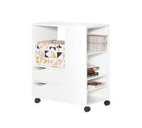 SoBuy Tavolino basso con ruote Supporto per stampante Mobiletto multiuso Carrello da ufficio Bianco L60*P35*A71 cm FBT129-W