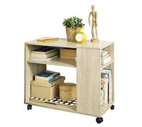SoBuy Tavolino con rotelle, Tavolino rotante a 2 livelli con ripiani, Libreria mobile per soggiorno, camera, ufficio, L70 x P35 x H60cm Naturale FBT34-N