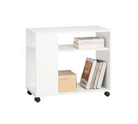 SoBuy Tavolino con rotelle, Tavolino rotante a 2 livelli con ripiani, Libreria mobile per soggiorno, camera, ufficio, L70 x P35 x H60cm Bianco FBT34-W