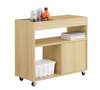 SoBuy Tavolino con ruote da divano Carrello con 1 scomparto aperto Comodino con 2 ante scorrevoli Naturale 70x30x60cm FBT152-N