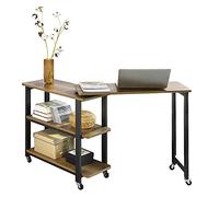 SoBuy Tavolino da caffè con ruote e ripiani 133x69x30 cm | Tavolino a L rotante con 2 ripiani, scrivania angolare stile industriale FWT83-PF