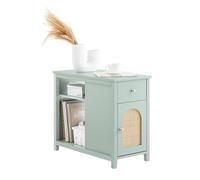 SoBuy Tavolino Salotto, Tavolino con Ante Intrecciate in Bambù, Comodino per Camera da Letto e Soggiorno, Verde 70x35x60cm FBT159-GR