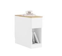 SoBuy Tavolino Stretto - Comodino con Ripiano di Stoccaggio e Cassetti, Mesetta Salvaspazio per Piccole Stanze, W25 x D65 x H60 cm, Bianco e Naturale - FBT162-WN