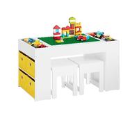 SoBuy Tavolo multifunzionale per bambini con 2 sgabelli e 8 contenitori Set tavolo e sedie per cameretta bambini Tavolo da gioco con spazio di archiviazione Bianco 87x50x50 cm KMB75-W