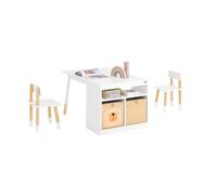 SoBuy Tavolo per bambini con 2 sgabelli Set mobili per bambini Tavolo con spazio di archiviazione Bianco 90x60x53cm KMB113-W