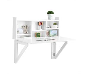 SoBuy tavolo pieghevole da parete con mensola salvaspazio per cucina piccola e studio, consolle da pranzo a scomparsa bianca 90x60 cm, dimensioni ca. 90x78x60 cm FWT07-II-W