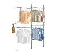 SoBuy Telescopic Appendiabiti da Terra, Robusto Stand Appendiabiti con Aste, Armadio Aperto Regolabile per Camera da Letto, Porta Abiti Grigio KLS03-HG