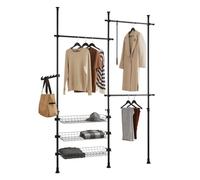 SoBuy Telescopic Appendiabiti da Terra, Robusto Stand Appendiabiti con Aste e Ripiani, Armadio Aperto Regolabile per Camera da Letto, Porta Abiti Nero FRG34-SCH