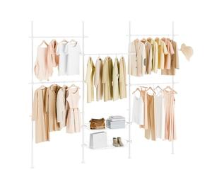 SoBuy Telescopic Appendiabiti da Terra, Robusto Stand Appendiabiti con Aste e Ripiani, Armadio Aperto Regolabile per Camera da Letto, Porta Abiti Bianco KLS04-II-W