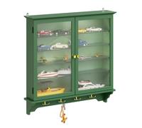 SoBuy Vetrina espositiva da parete con LED sensore, 4 ripiani in regolabili | Ripiani con profondità 10,4 cm, Vetrina espositiva con protezione antipolvere, Verde, 68x13,5x68,5cm, FSB114-E-SY