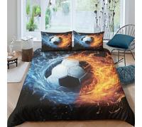 Soccer ball fire waterSet Di Copripiumino microfibra 3 Pezzi stampa 3D con cerniera Dynamic sports copripiumino con federa traspirante ultra morbido e traspirante for bambini Double（200x200cm）