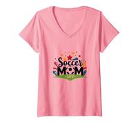 Soccer Mom Life: Regalo per Genitori Sportivi da Donna Maglietta con Collo a V, Donna, Rosa, XXL