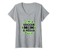 Soccer Mom & Orgoglioso: Sporting Parent Pride, Mamma di Calcio Maglietta con Collo a V, Donna, Grigio Melange, XXL