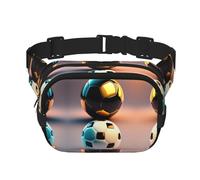 Soccer on the background Marsupio quadrato a doppio strato con cinghia regolabile per attività all'aperto, nero, taglia unica, Nero , Taglia unica