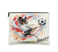 Soccer Papillon, borsa per il trucco a forma di cane, acquerello, borsa da viaggio per donne e ragazze, piccola borsa portatile in tela con cerniera per animali domestici, 17,8 x 23,