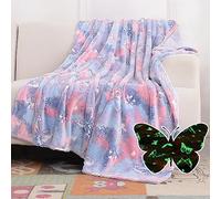 SOCHOW Coperta di Pile Farfalla, Fluorescente Si Illumina al Buio Super Morbida Coperta, coperta per tutte le stagioni per bambini 150 x 200 cm, Viola