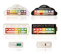 Social Battery Pin, 6 pcs My Social Battery Pin Della Batteria Sociale Spille Smaltata Divertente per Gioielli