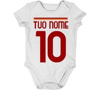 Social Crazy Body Bimbo Bimba Neonato Pigiama - tifoso giallorosso PERSONALIZZABILE CON NOME E NUMERO - Humor Divertenti Infanzia Nascita Neonato Made in Italy (Bianco, 3 mesi)