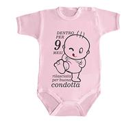 Social Crazy Body manica corta, Bimbo Biamba Neonato Pigiama - DENTRO PER 9 MESI RILASCIATO PER BUONA CONDOTTA - Infanzia Nasciata qualità Made in Italy (ROSA, 3 MESI)
