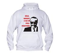 Social Crazy Felpa Uomo con Cappuccio Basic Top qualità Top - Cumenda Sole Whisky e Sei in Pole Position- Divertente Humor Made in Italy (M, Bianco)