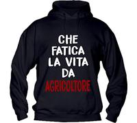Social Crazy Felpa Uomo con Cappuccio Basic Top qualità Top vestibilità - Che Fatica la Vita da Agricoltore - Divertente Humor Made in Italy (XXL, Nera)