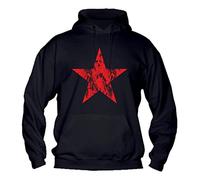 Social Crazy Felpa Uomo con Cappuccio Basic Top qualità Top vestibilità - Stella Rossa antichizzata Rivoluzione Red Star Vintage - Divertente Humor Made in Italy (Nero, M)
