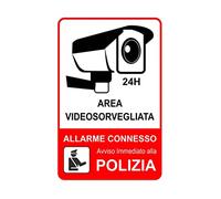 Social Crazy - Nuovo Cartello Segnaletico - Allarme Videosorveglianza Collegato Polizia 24 Ore - Adesivo Extra Resistente, Pannello in Alluminio 30x42 cm