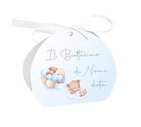 Social Crazy Scatole Portaconfetti per Battesimo Personalizzate - ORSETTO BIMBO - Scatoline Bomboniere battesimo con nastrino personalizzato MADE IN ITALY (Pz. 36)