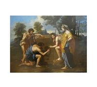 Social Crazy Stampa in Tela Canvas 100% QUALITà ITALIA - NICOLAS POUSSIN PASTORI DELL'ARCADIA (ET IN ARCADIA EGO) - effetto Dipinto Idea Regalo Casa quadro cucina stanza da letto soggiorno (46x34 cm)