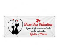 Social Crazy Striscione Buon San Valentino Gatti Personalizzato, Modello 1, Banner, 150x50 cm