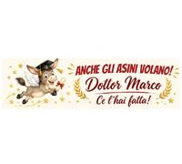 Social Crazy Striscione Laurea Anche Gli Asini Volano Personalizzato, Modello 2, Carta, 150x100 cm