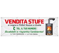Social Crazy Striscione Vendita Stufe Legna Pellet Personalizzato, Modello 1, Banner, 100x100 cm