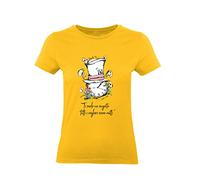 Social Crazy T-Shirt Donna Cotone Basic Super vestibilità Top qualità - Tutti I Migliori Sono MATTI - Divertente Humor Made in Italy (S, Giallo)