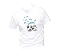 Social Crazy T-Shirt Uomo Cotone Basic Scollo Ampio a Taglio Vivo - Lo Chef HA Sempre Ragione Divertente Humor Made in Italy (L, Bianca)