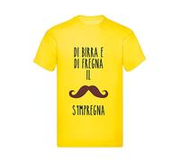 Social Crazy T-Shirt Uomo Cotone Basic Super vestibilità Top qualità - di Birra E di FREGNA Il Baffo S' IMPREGNA - Divertente Humor Made in Italy (L, Giallo)