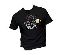 Social Crazy T-Shirt Uomo Cotone Basic Super vestibilità Top qualità - Guida Poco Che Devi Bere - Divertente Humor Made in Italy (S, Nera)