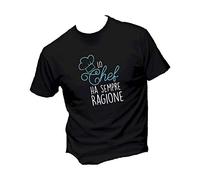 Social Crazy T-Shirt Uomo Cotone Basic Super vestibilità Top qualità - Lo Chef HA Sempre Ragione - Divertente Humor Made in Italy(L, Nera)