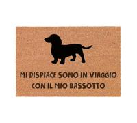 Social crazy Tappeto zerbino personalizzato - MI DISPIACE SONO IN VIAGGIO CON IL MIO BASSOTTO - cocco naturale ideale per ingressi (COCCO NATURALE, 90X60 CM)