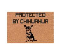 Social crazy Tappeto zerbino personalizzato - PROTECTED BY Chihuahua - cocco naturale ideale per ingressi (COCCO NATURALE, 90X60 CM)