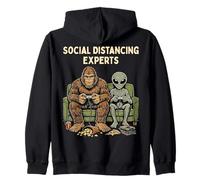 Social Distancing Experts Funny Mythical Duo Bigfoot Alien Felpa con Cappuccio