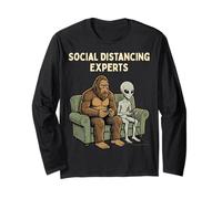 Social Distancing Experts Funny Mythical Duo Bigfoot Alien Maglia a Manica
