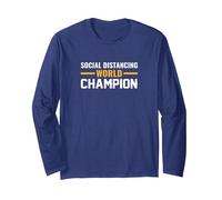 Social Distancing World Champion Maglia a Manica, Unisex per Adulti, Navy, S