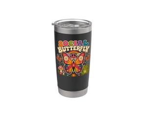 Sociale Farfalla Hippie Fiore Potenza Pace Vibes Ragazze Felice Bicchiere termico in acciaio inox doppia parete