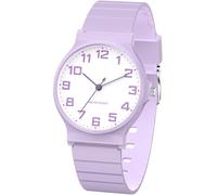 SOCICO Orologio analogico per bambini, orologio sportivo resistente all'acqua da 30 metri per 5-15 anni, orologio per bambini facile da leggere (Viola-bianco)