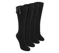 Sock Snob Set di 4 paia di calzini alti con fiocco, per ragazze, calzini lunghi per bambini, Nero , 7-10 anni