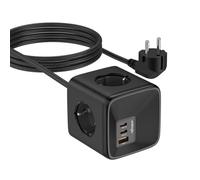 Socket Cube USB C Power Strip with 4 Outlet 4000W and 30W USB C Charging for iPhone 16, iPad, MacBook, Galaxy, Power Delivery Charging for Game, Dorm Rooms, Home Office, Black, 5ft Extension Cord
