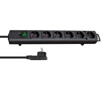SOCKET STRIP COMFORT LINE 6-WAY - BLACK FLAT PLUG WITH SWITCH NEW